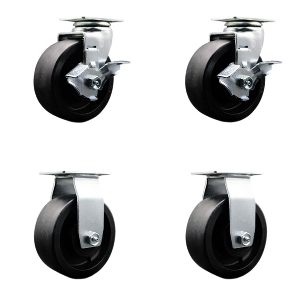 Service Caster 5 Inch Glass Filled Nylon Caster Set with Ball Bearings 2 Brakes 2 Rigid SCC SCC-20S520-GFNB-TLB-2-R-2 - main